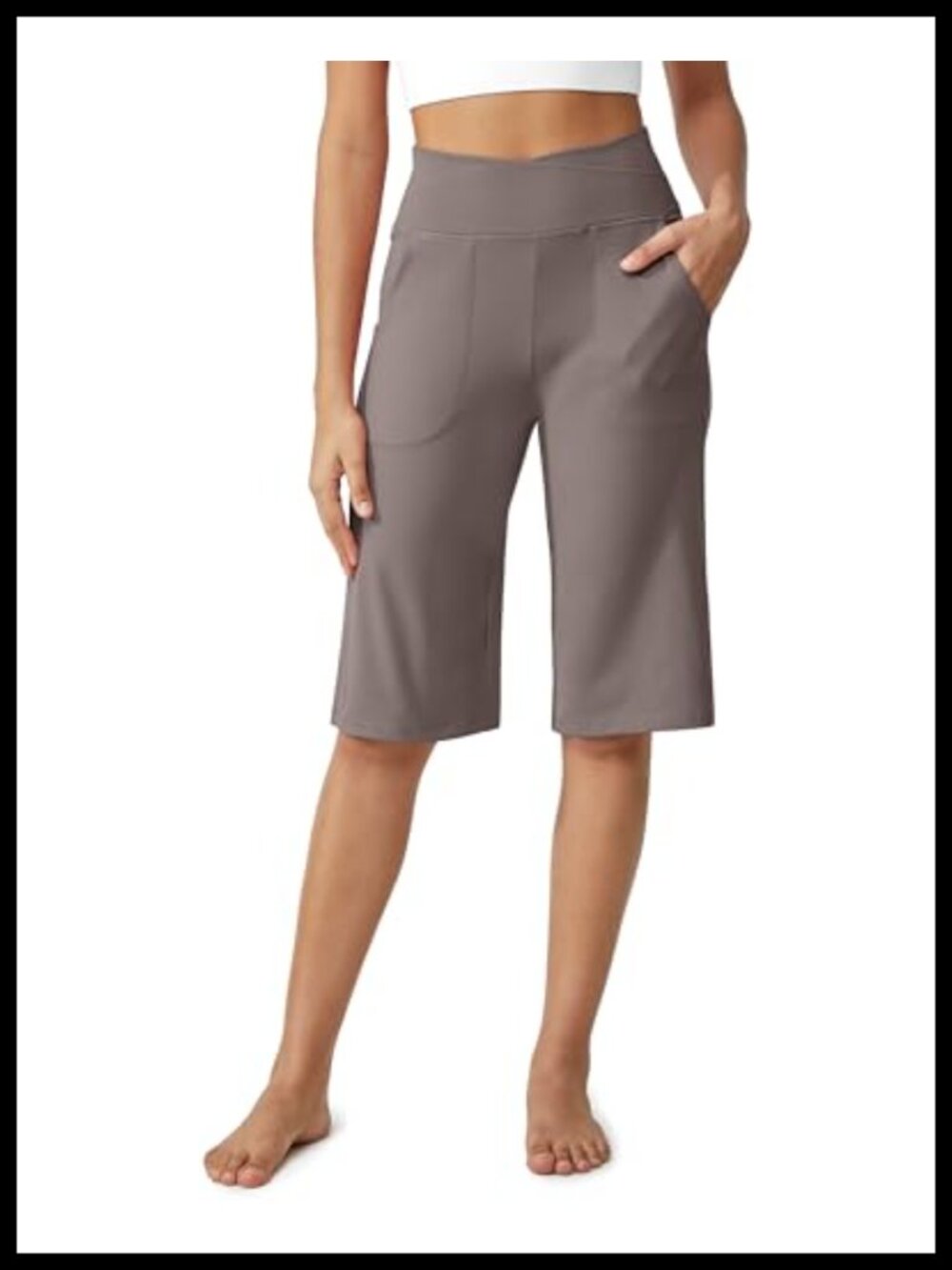 Athletic Shorts for Women with Pockets 14" Inseam Cross Waist